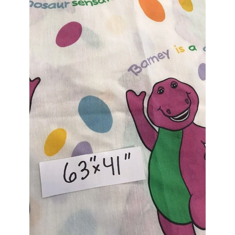 Vintage 1992 Barney Dinosaur Toddler Lot Two Bed Sheet Flat USA Made 90's